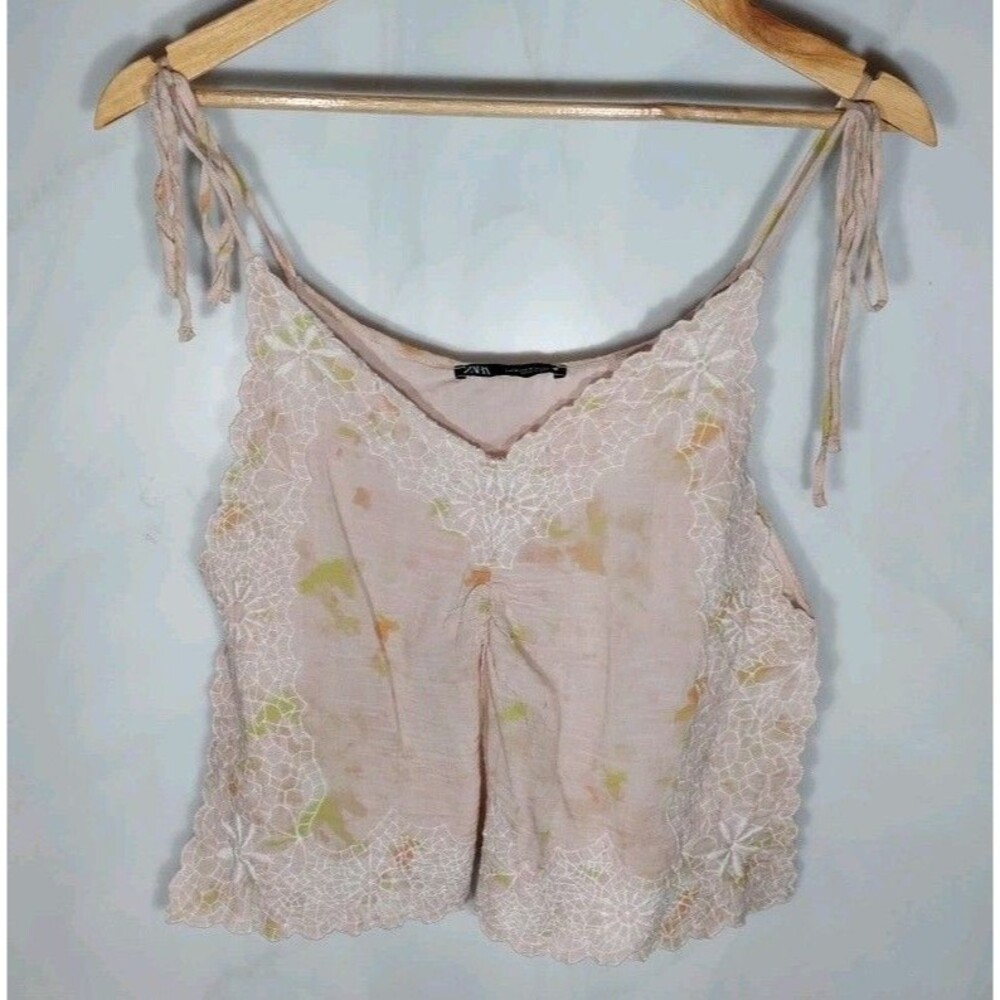 Zara Pale Pink Embroidered Tie-Strap Camisole